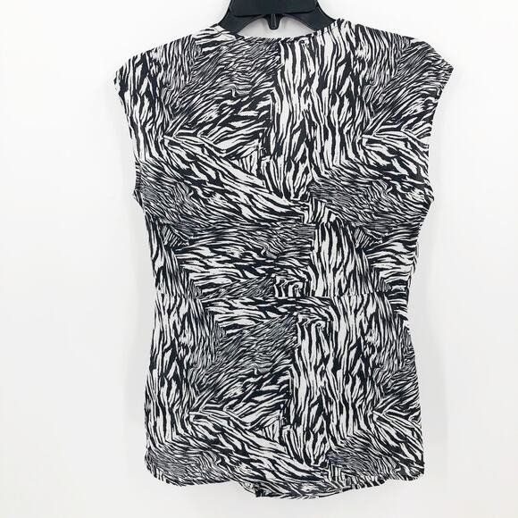 Halogen Womens Twist Front Top XS Black Ivory Splice Animal Short Sleeve NWOT - Picture 6 of 9